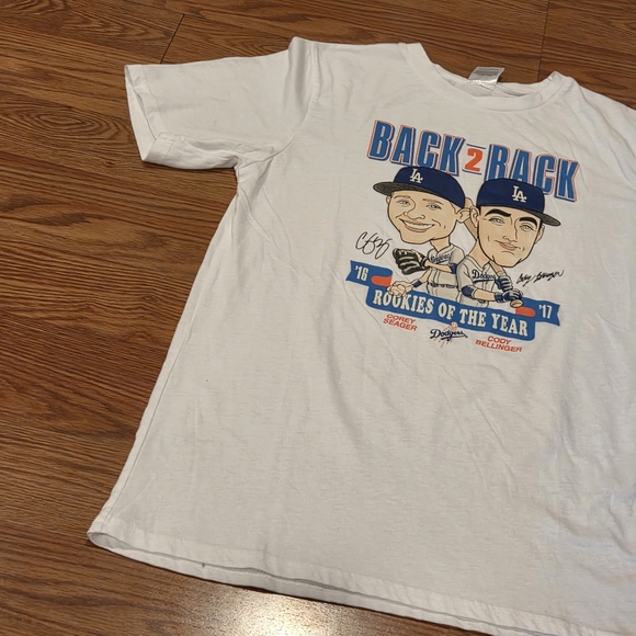LA Dodgers Back To Back Rookies Of The Year Seager Bellinger Shirt 2016 2017 - Picture 4 of 10